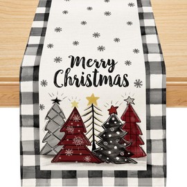 Camino de mesa de Navidad, decoración de árbol de Navidad, camino de feliz Navidad a cuadros de búfalo para mesa, decoración de invierno de temporada para interiores y exteriores (13 x 108 pulgadas)