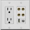 RiteAV 4 Port Banana 2 Speaker Binding Post HDMI Coax Wall Plate - Outlet [Gray/Gray]