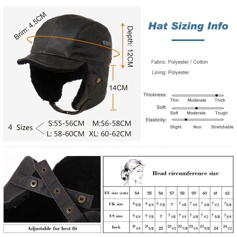 Comhats Oversize Waterproof 3XL XXXL Black Pilot Cap for Men