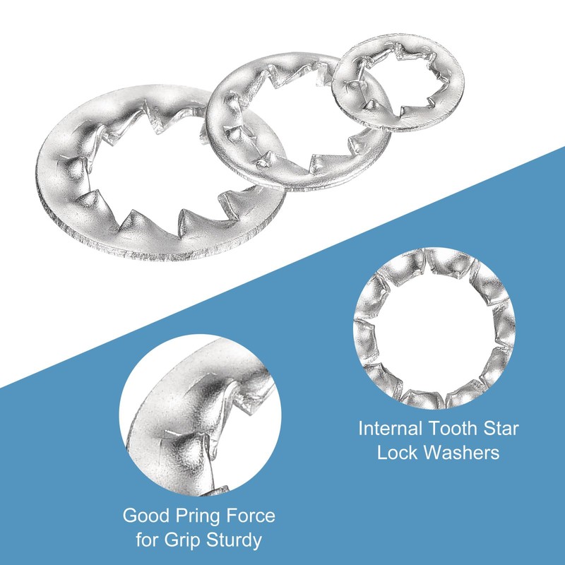 uxcell 140Pcs Internal Tooth Washers Assortment Kit, 304 Stainless Steel