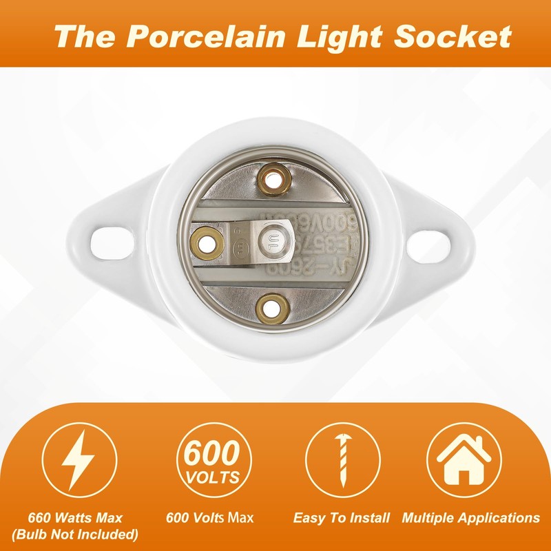 Saysurey 10 Pcs E26 Light Socket Porcelain Lamp Holder Socket