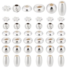 PH PandaHall 6 estilos de abalorio de plata de ley 925 para hacer joyas, 60 abalorio espaciadoras de pulseras suaves y sueltas, suministros de abalorio para manualidades, anillos, arete, pulseras, 3-6mm de largo