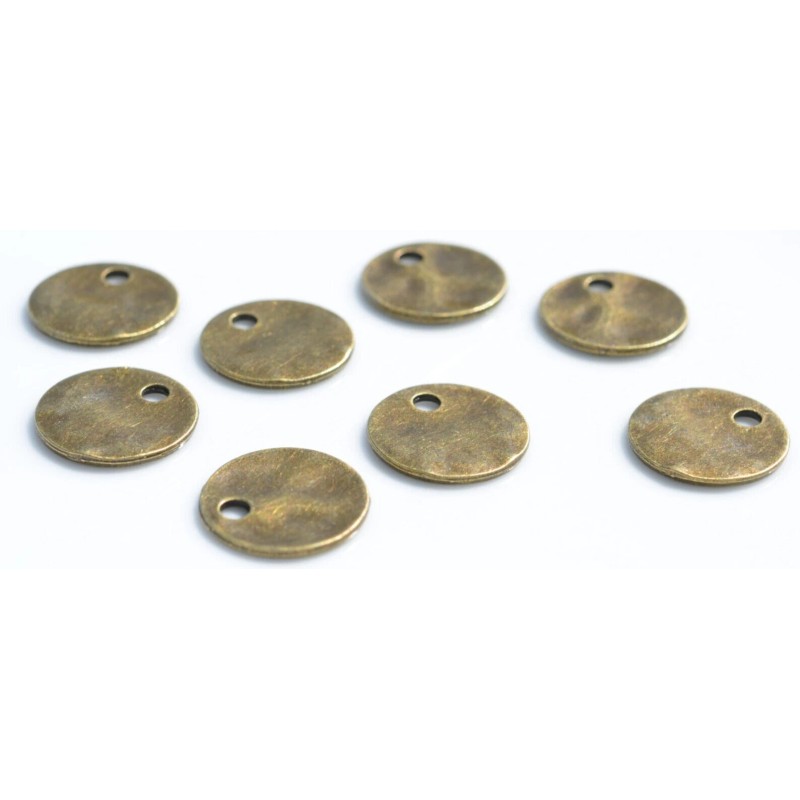 Antique Brass Wavy Circle Charm, Bronze Tone Disc Stamping Blank