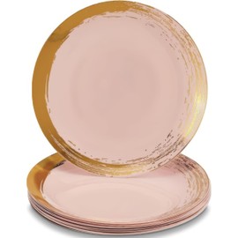 Silver Spoons Elegant Blush Disposable Plastic Side Plates with Brushed Gold Rim - 7.5" (Pack of 10) - Ideal for Weddings, Parties & Special Occasion