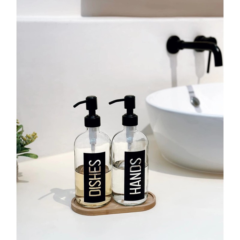 JASAI 2Pack 18OZ Glass Soap Dispenser with Black Stainless Steel