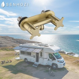 Senhozi Camper Shower Faucet, Brushed Gold 4 Inch RV Shower Faucet Replacement Rv Outdoor Shower Faucet Valve, Rv Outdoor Faucet with 2 Cross Handles. SE-2001-BG