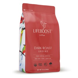 Lifeboost Coffee Dark Roast Ground Coffee - Low Acid Single Origin USDA Organic Coffee - Non-GMO Ground Coffee Beans Dark Roast Third Party Tested For Mycotoxins & Pesticides - 12 Ounces