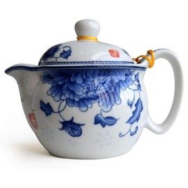 Yxhupot Teapot 350ml Blue and White Flower Porcelain Tea Pot with Infuser Classic Water Pot (Peony noble)