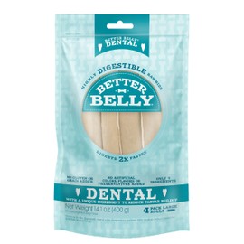 Better Belly Better Belly Highly Digestible Rawhide Dental Chews, Treat Your Dog to a Chew with NO Artificial Colors or Flavors 4 Count (Pack of 1)