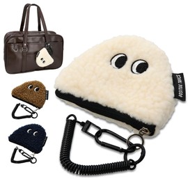 PUREAMBER Mini Pouch Charm with Carabiner Clip - Small Organizer Keyholder Earphone Pouch, white