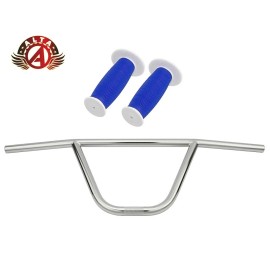 ALTA CW PRO OldSchool Classic Chrome Handlebar W/2 Tone White MUSHROOM BMX GRIPS - Handlebar W/ White/Blue Grips