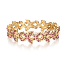 EleQueen Women's Purple Austrian Crystal Gold Plated Butterfly Charm Stretch Bridal Bangle Bracelet Gift for Teen Girls Butterfly Lovers