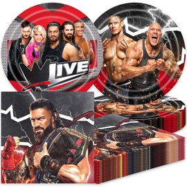 40Pack Wrestling Birthday Party Decoration include 20 plates and 20 napkins for the Wrestling Party Supplies