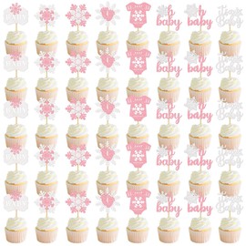 40pcs Snowflake Cupcake Toppers Baby Its Cold Outside Baby Shower Decorations Winter Wonderland Baby Shower Decorations A Little Snowflake is On The Way Baby Shower Snowflake Baby Shower Decorations