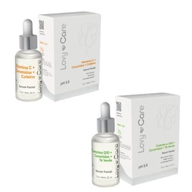 Lovy Care Duo Serum Facial Vitamina C+ Ceramidas+ Cafeina + Serum Facial Coenzima Q10+ Ceramidas+ Te verde 30 ml c/u Lovy Care Piel radiante Antifatiga Piel desestreada Renovacion Celular Biogeneradora Antienvejecimiento pH 5.5