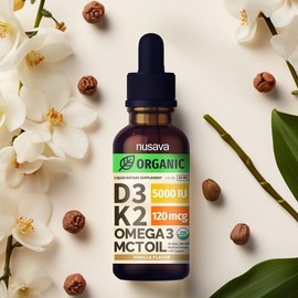 (2-PACK) Organic Vitamin D3K2 Supplement Drops with MCT Oil Omega 3, Liquid Vitamin D3 for Healthcare & Body Defenses - Non-GMO, No Fillers, 2 Fl Oz:_Vanilla