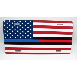 BLVD THIN BLUE & RED LINE AMERICAN FLAG METAL CAR LICENSE PLATE. POLICE FIREFIGHTERS