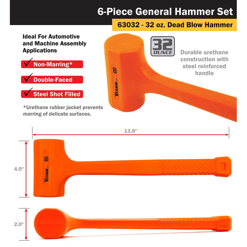 Titan 63136 6-Piece Hammer Set, Includes 16oz & 32oz Ball