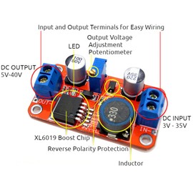 JacobsParts XL6019 30W 5A DC-DC Boost Power Regulator Adjustable Voltage Converter Step-up Module with Screw Terminals