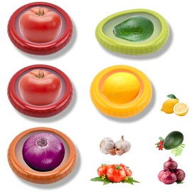 Recipientes Silicona Reutilizables 5 Unidades para Nevera, Conserva Cebolla, Tomate, Limón y Aguacate                                                 