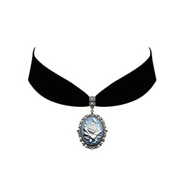 Victorian Vault Rose on Blue Cameo Gothic Steampunk Victorian Pendant on Choker