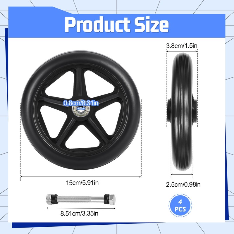 BOHUIZ 4 Pcs 6 Inch Walker Wheels Replacement, Replacement Wheels