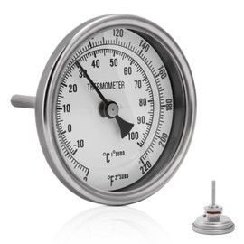 3" Dial 2" Probe FERRODAY 1/2 NPT Stainless Steel Dial Thermometer 1/2 NPT Homebrew Kettle Thermometer Weldless w/O-Rings 0-220ºF Kettle Stainless Steel Brew Pot Thermometer