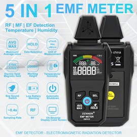 EMF Meter Radiation Detector,5-in-1 EMF Detector,Magnetic Field & Radio Frequency Detector for EF MF RF Temperature Humidity,EMF Reader for Home,Office EMF Inspections and Ghost Hunting Equipment
