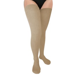 Women Plus Size Thigh High Socks Extra Long Over Knee Socks Warm Thick Leg Warmers Boot Stockings, Medium-Large (US, Alpha, One Size, Plus, Regular, Tall, Beige)