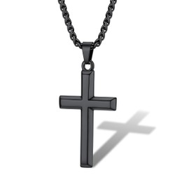 Supcare Men's Cross Necklaces, Stainless Steel Plain Cross Pendant Talisman Jewellery, Adjustable Cross Chain Necklace 22"+2" inches
