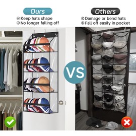 AOODA Clear Over the Door Hat Racks for Baseball Caps, Hold 48 Caps Hat Storage Organizer for Closet Wall, Deep Pockets Hanging Hat Holder Shelves with 3 Hooks, White
