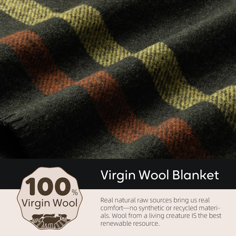 Molithe 100% Wool Blanket, 62" x 86", Warm, Thick, Washable,