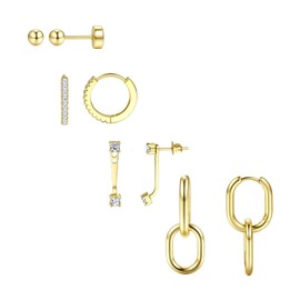 TTPSRY 4 Pairs Earrings Set Fashion Delicate 14k Earrings with Zirconia Hypoallergenic Stackable Earrings Jewellery Gift for Women, Copper