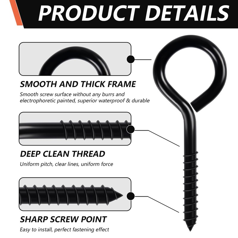 Farady 5 Inch Eye Hooks Heavy Duty Black Eye Bolt