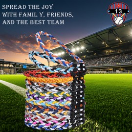 12Pack Baseball Necklaces for Boys, 18inches Braided Rope Tornado Titanium Sports Necklaces, Ideal for Baseball Team Gifts, Party Favors, Sports Parties，Baseball Accessories Drip，Multi-Color (White-red)