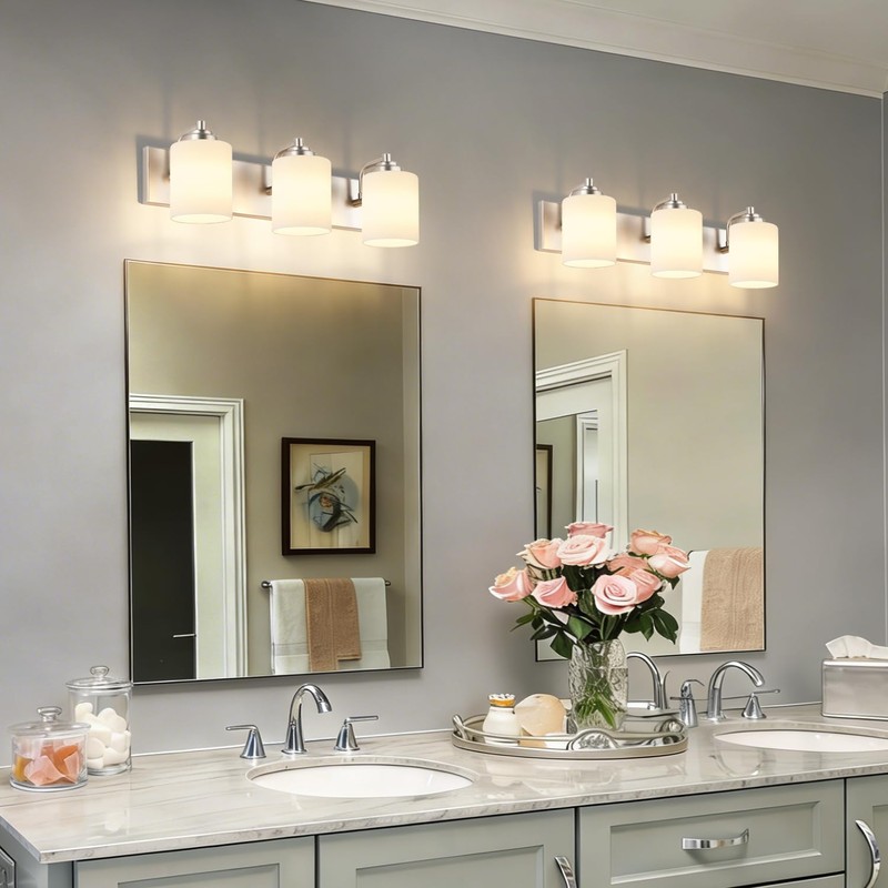 SOLFART Modern Brushed Nickel 3 Light Vanity Sconces for Bathroom,