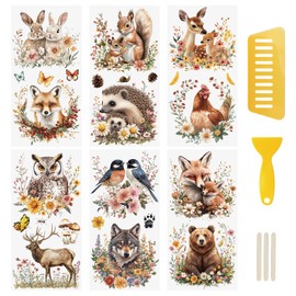 WANDIC 6 Sheets Rub On Transfer Sticker, Animal Theme Flower Sticker Decal for DIY Scrapbooking Photo Albums Furniture, 15 * 30cm