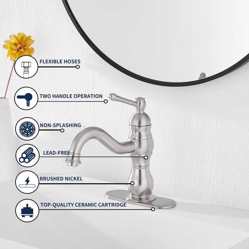Bathroom Faucet Brushed Nickel GGStudy 360° Swivel Bathroom Vanity Faucet