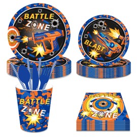 CC HOME Dart War Themed Party Supplies Pack-Serves 16 - Includes Dart War Party Plates Cups Spoons Fork Napkins