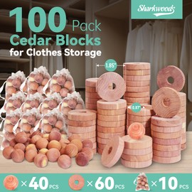 Cedar Blocks for Clothes Storage Cedar Variety 100 Pack, 60 Cedar Rings & 40 Cedar Balls 100% Natural Aromatic Cedar Accessories for Closets & Drawers (100Pack-Rings & Balls)