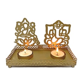 Satvik Lakshmi and Ganesha (Shubh Labh) Diwali Shadow Diya Vilakku Traditional Decoration Laxmi Ganesh Statue for Home/Office Religious Tea Light Candle Holder Stand Decoration Indian Gift Items.