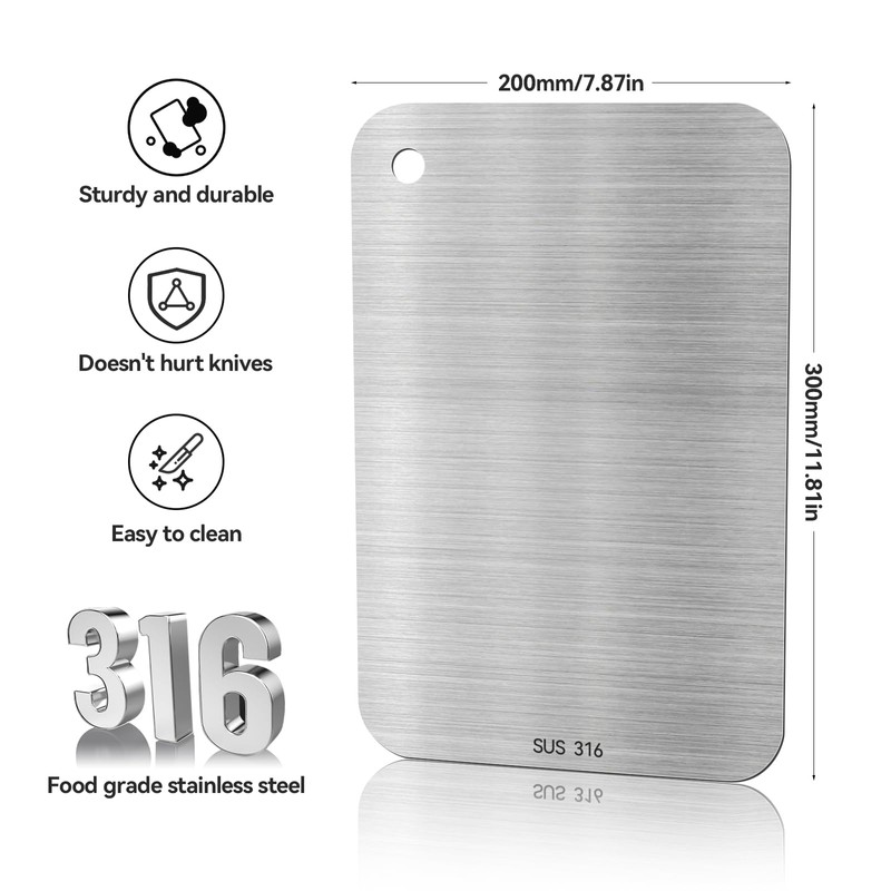 Piuluvor® Titan Schneidebrett, S316 Schneidebrett Edelstahl Cutting Board Doppelseitiges Lebensmittel
