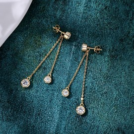 AINUOSHI Moissanite Dangle Earrings for Women,925 Sterling Silver Diamond Drop Earrings, Multi-way Wear Chain Stud Earrings 14K Yellow Gold Plated,Hypoallergenic Jewerly Gifts