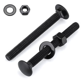 Glvaner (10 Sets) 1/4-20 x 3-1/2" Stainless Steel Carriage Bolts Screws Black and Hex Nuts & Flat Washers Black, Round Head Square Neck, 304 Stainless Steel 18-8, Full Thread Coverage