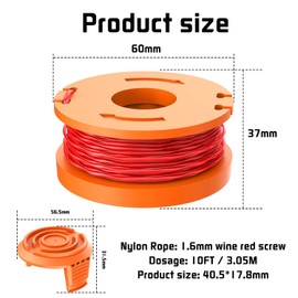 MUFUSHAN 4 x WA0004.1 grass trimmer spool with 1 x spool cover, compatible with all Worx grass trimmers with 20 V, diameter 1.65 mm/3 m trimmer thread spool WG157E.9 / WG163E / WG163E .9 / WG173E.9