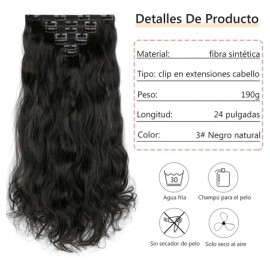 Extensiones De Cabello Ondulado Natural Clip Cortinas 7 Pzas