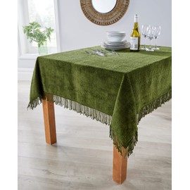 Diana Cowpe Chenille Tablecloth - Traditional Round/Square/Rectangular Tablecloth - 100% Cotton - Fringed Edge - 137CM Green