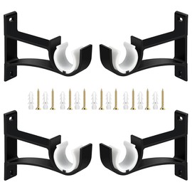 4 Pack Curtain Pole Brackets, Adjustable Curtain Rod Brackets, for 28 to 35mm Drapery Rods Metal Curtain Rod Brackets Set, for Curtain Wardrobe Poles Wall Rod, Black
