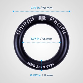 Omega Pacific Rappel Ring - Solid Seamless Aluminum Design, Outdoor Adventure Gear, 25kN Breaking Strength, Black, Large
