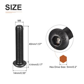 DTGN M8-1.25x40mm Button Head Socket Cap Screws - 10Pack - Good for Machine - Carbon Steel Black Oxide - Hex Drive Full Thread Fasteners
